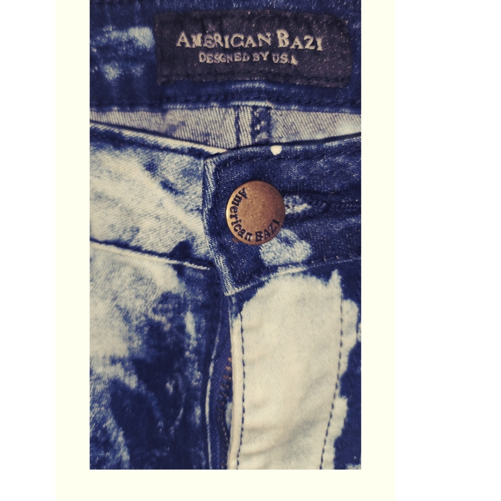 AMERICAN BAZI SKINNY BLEACH PAINTED DISTRESSED JEANS SIZE L - Picture 4 of 6